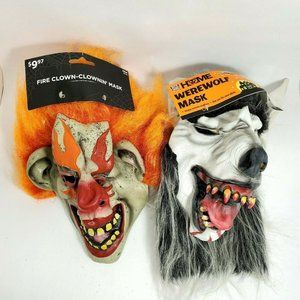 Halloween Masks Evil Clown & Wolf LATEX HOODED